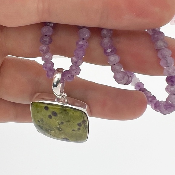 Solid Sterling Silver 925 Atlantisite Square Pendant Amethyst Necklace Purple - Picture 4 of 8